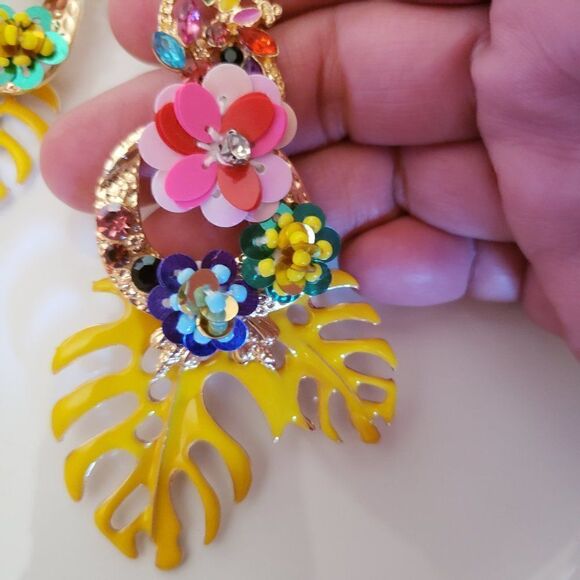 Zara Tropical Leaves Drop Earrings - Picture 7 of 14